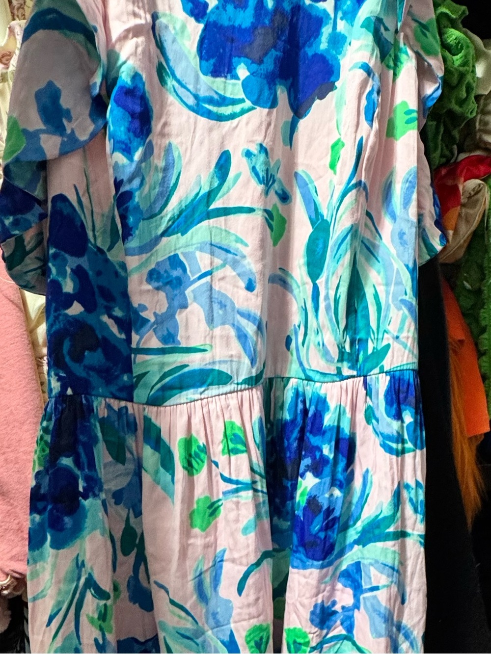 Lilly Pulitzer Blue, Turquoise & Green Floral Ruffle Dress